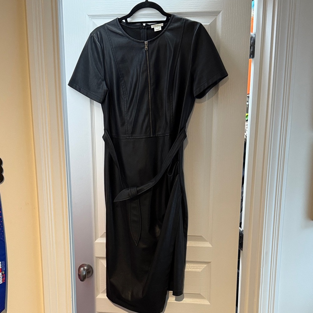 Shoshanna Black Leather Dress with Zipper Detail